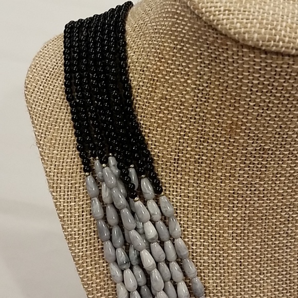 Long Multi-strand Necklace white Gray Black - Picture 6 of 8